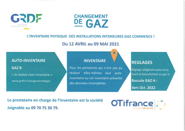 Lire la suite à propos de l’article Changement de gaz : L’inventaire des appareils alimentés au gaz naturel obligatoire entre le 12 avril et le 9 mai