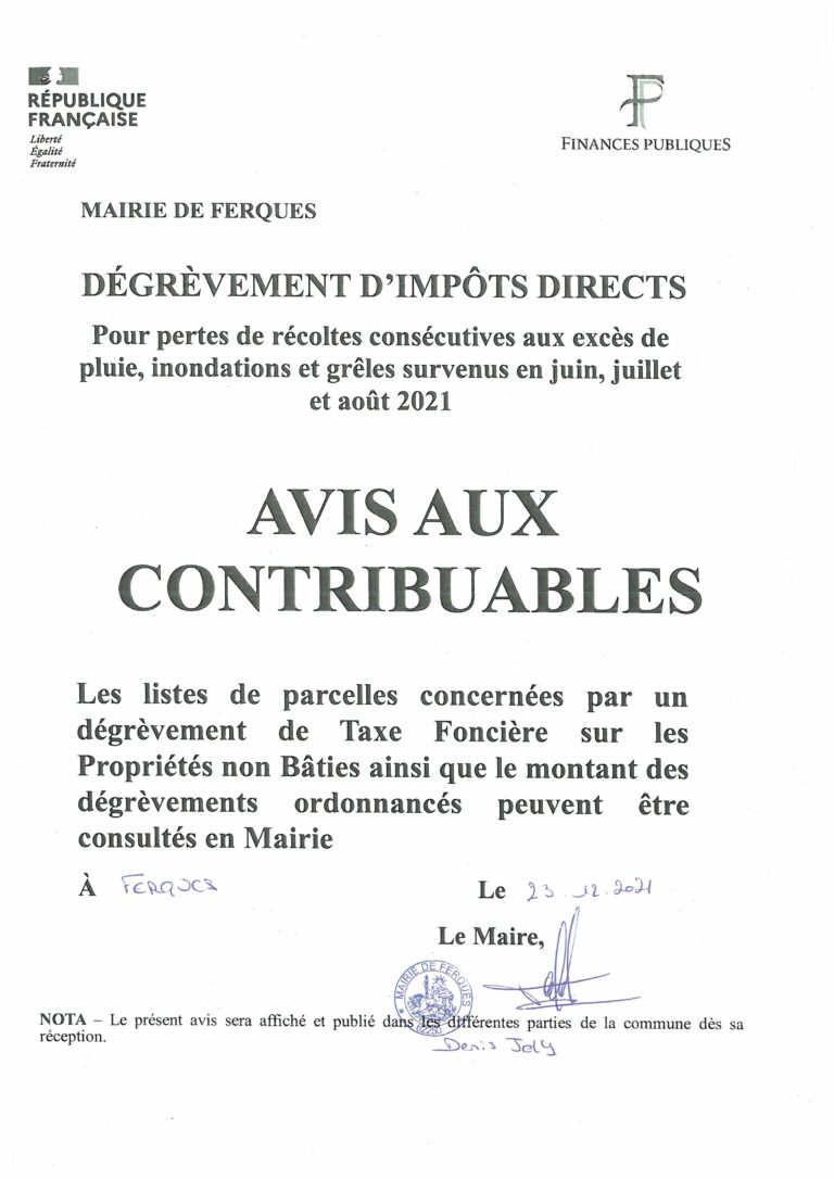 Lire la suite à propos de l’article Dégrèvements d’impôts directs