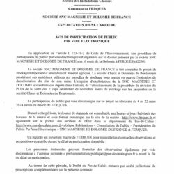 PROJET DE STOCKAGE TEMPORAIRE D’AMENDEMENT MINERAL AGRICOLE DE LA SOCIETE MAGNESIE ET DOLOMIE DE FRANCE : AVIS D’ENQUÊTE PUBLIQUE