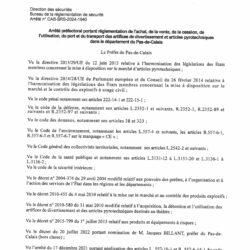 ARRÊTÉ ARTIFICES ET ARTICLES PYROTECHNIQUES PAS-DE-CALAIS