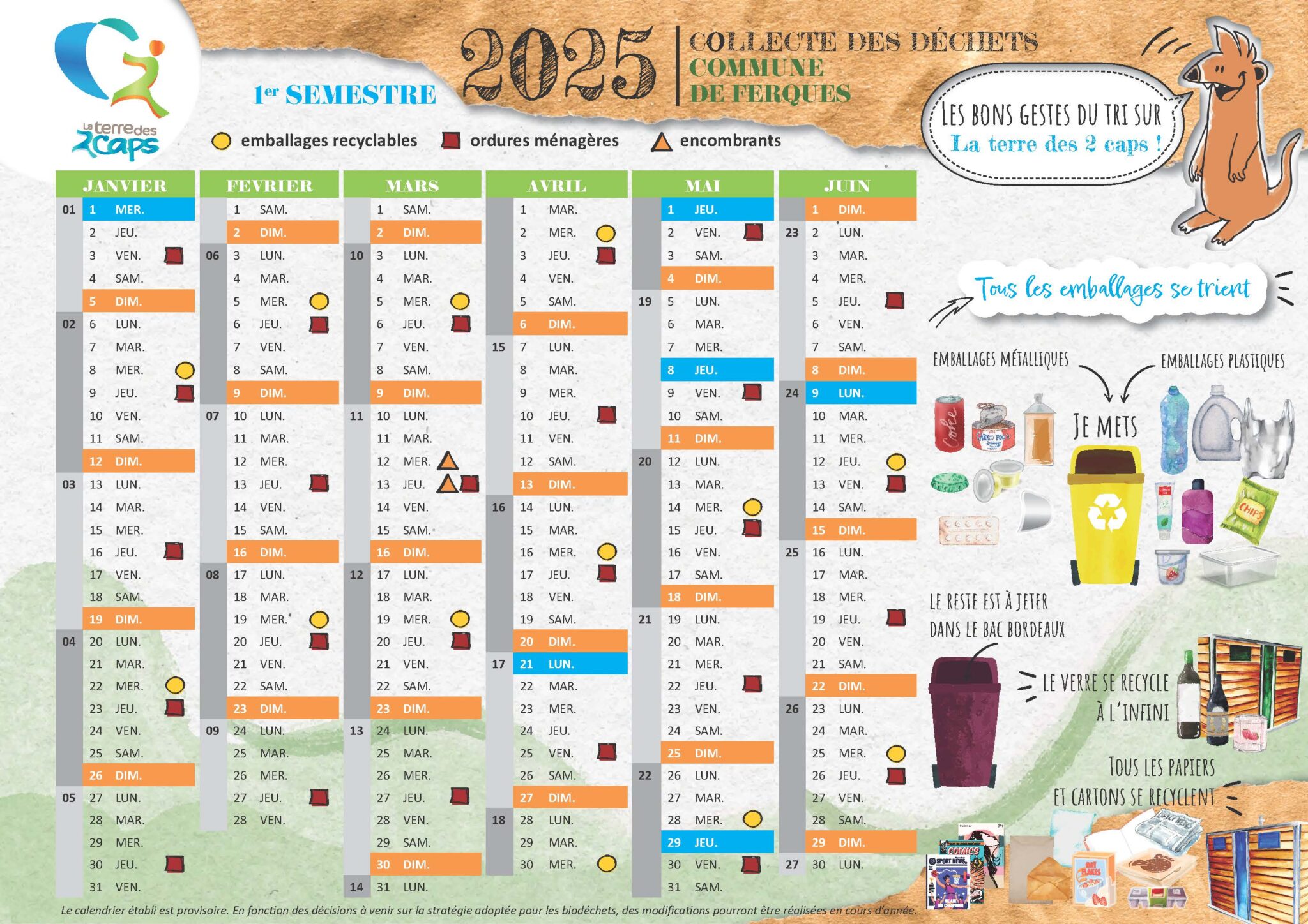 CALENDRIER 2025 DE COLLECTE DES DÉCHETS Mairie de Ferques