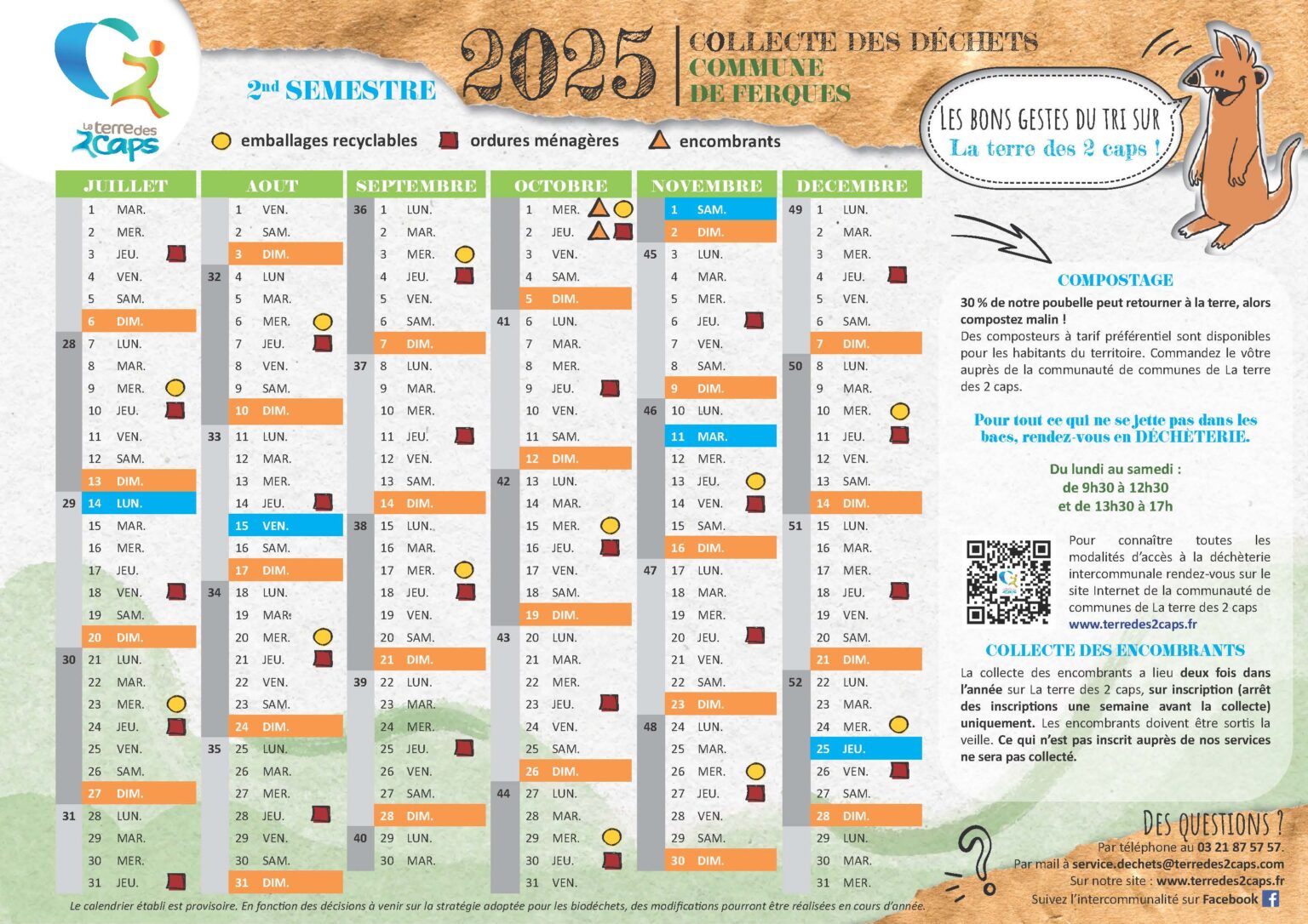 CALENDRIER 2025 DE COLLECTE DES DÉCHETS Mairie de Ferques