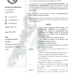 ARRÊTÉ MUNICIPAL : EMMÉNAGEMENT RUE DES BARDES LE 27 JUIN 2025