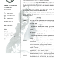 ARRÊTÉ MUNICIPAL : Restriction circulation dans la rue Élisée Clais – Requalification et sécurisation de la rue Elisée Clais du 30/06/25 au 25/12/25