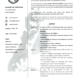 ARRÊTÉ MUNICIPAL : Restriction circulation dans la rue Louis le Sénéchal – Requalification et sécurisation de la rue Elisée Clais du 30/06/25 au 25/12/25