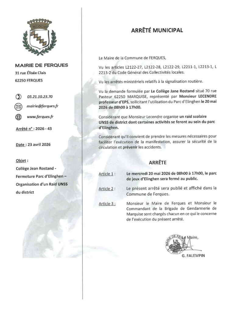 Lire la suite à propos de l’article ORGANISATION D&rsquo;UN RAID UNSS – FERMETURE DU PARC D&rsquo;ELINGHEN LE 20 MAI 2026