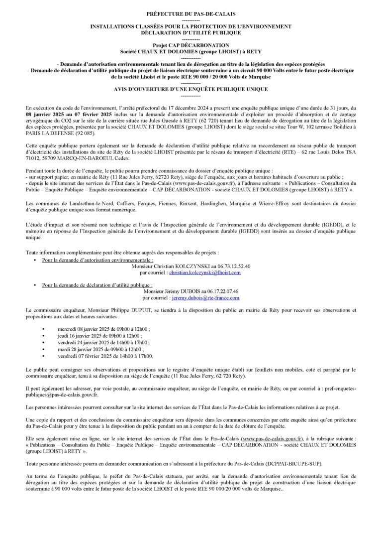 Lire la suite à propos de l’article AVIS D’OUVERTURE D’UNE ENQUÊTE PUBLIQUE UNIQUE