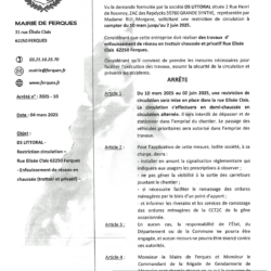 ARRÊTÉ DS LITTORAL : RESTRICTION DE CIRCULATION RUE ELISÉE CLAIS