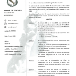 ARRÊTÉ LEROY TP : RESTRICTION DE CIRCULATION RUE ELISÉE CLAIS