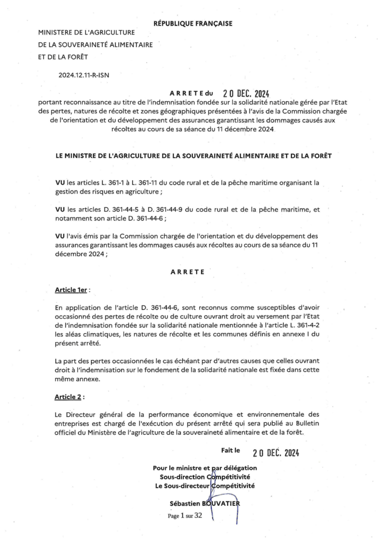 Lire la suite à propos de l’article ARRÊTÉ 20 DÉCEMBRE 2024
