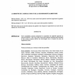 ARRÊTÉ PRÉFECTORAL : Calamité agricole pour pertes de fonds suite à l’excès de pluie du 01 septembre 2024 au 30 septembre 2024