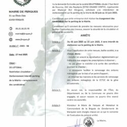 INTERDICTION DE STATIONNER SUR LE PARKING DE LA MAIRIE DU 2 AU 13 JUIN 2025