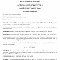 ARRÊTÉ DÉPARTEMENTAL RÉGLEMENTANT LA VITESSE SUR LA RD943