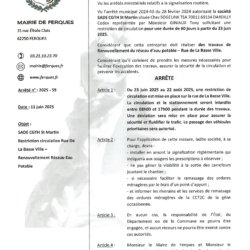 ARRÊTÉ DE CIRCULATION – RUE DE LA BASSE VILLE : du 23 juin au 22 août 2025